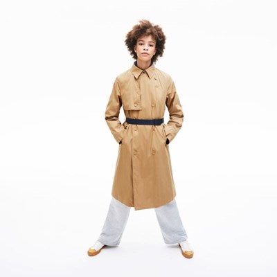 Abrigos Lacoste Contrast Belt Trench Mujer Beige | 18NOMXGWH