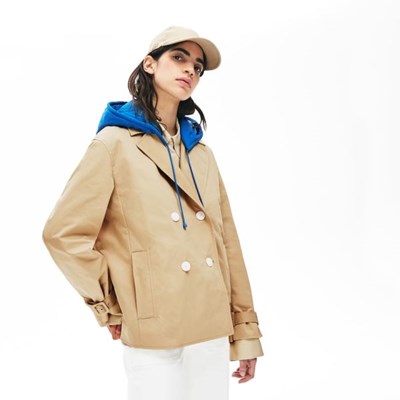 Abrigos Lacoste LIVE Contrast Hood 2-in-1 Trench Mujer Beige Azules | 67MRXPATU