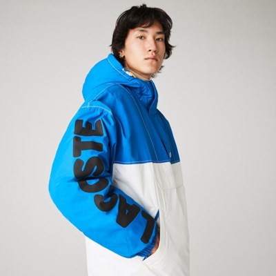 Abrigos Lacoste LIVE Light Agua-Repellent Encapuchado Colorblock Hombre Azules Blancos | 47KJYNLFA