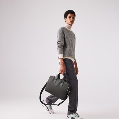 Bolsas Lacoste Chantaco Matte Piqué leather Hombre Negros | 83CLIMEGS