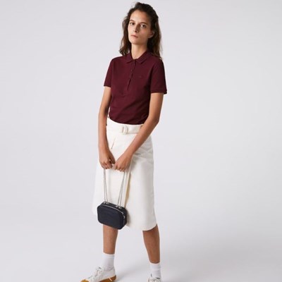 Bolsas Lacoste Croco Crew Grained Cuero Zip Shoulder Mujer Azul Marino | 91BRNXQVH