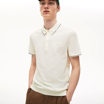Camisa Polo Lacoste Algodon-Silk Piqué Hombre Blancos Negros | 76DXRSYNO