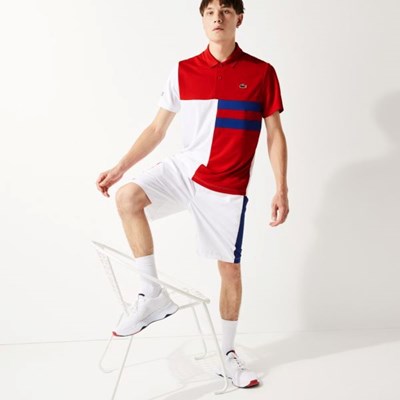 Camisa Polo Lacoste SPORT Colorblock Respirable Piqué Tenis Hombre Kaki Verdes Azul Marino | 57TQUOLYH