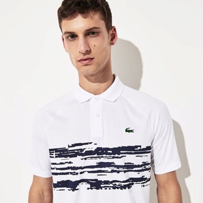 Camisa Polo Lacoste SPORT Novak Djokovic Stretch Print Jersey Hombre Blancos Azul Marino | 01MNBGOEU