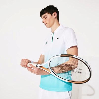 Camisa Polo Lacoste SPORT Roland Garros Zip-Front Performance Hombre Blancos Turquesa Verdes | 52MQPFLKR
