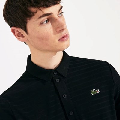 Camisa Polo Lacoste SPORT Textured Respirable Golf Hombre Negros | 43TWSLYUK