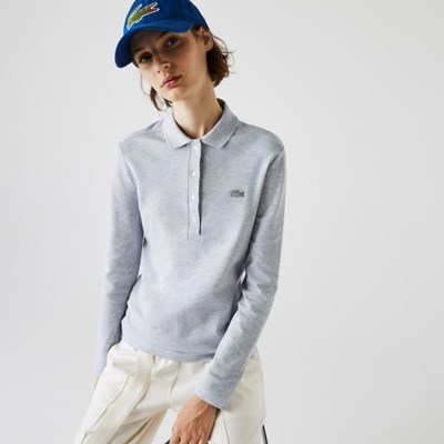 Camisa Polo Lacoste Slim Stretch Piqué Mujer Grises | 67FDERPTC