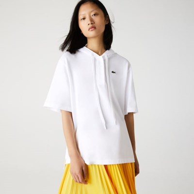 Camisa Polo Lacoste Solid Algodon Piqué Encapuchado Mujer Blancos | 16EZVKWNP