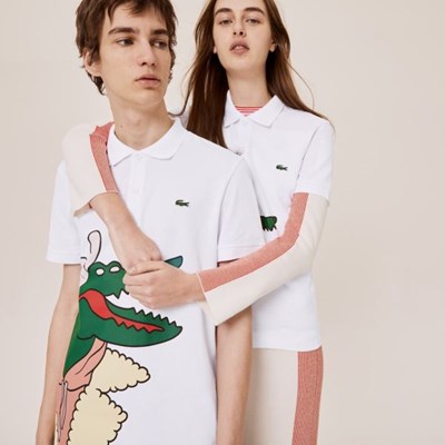 Camisa Polo Lacoste x Jean-Michel Tixier Print Classic Fit Hombre Blancos Azul Marino | 90NWMVYSI