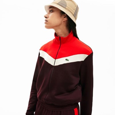 Camisas Lacoste Color-Block Fleece Zip Up Mujer Rojos Beige | 28DQLZNPW