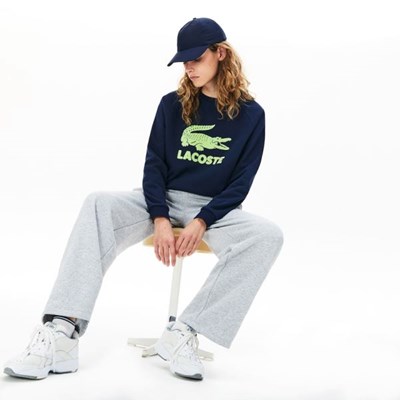 Camisas Lacoste Printed Fleece Mujer Azul Marino Amarillos | 23UJOFWAC