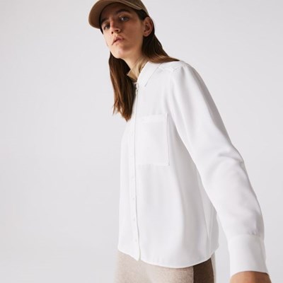 Camisas Lacoste Regular Fit Flowy Mujer Blancos | 64LJZPEMW