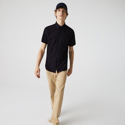 Camisas Lacoste Regular Fit Textured Algodon Poplin Hombre Azul Marino | 75DMSGWHA