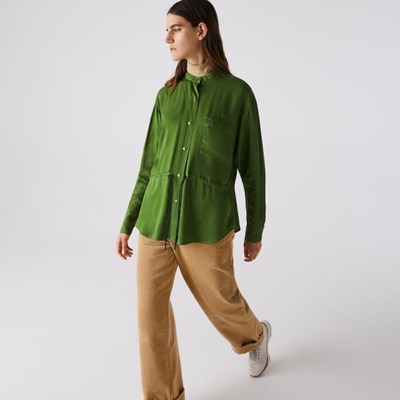 Camisas Lacoste Relaxed Fit Adjustable Cintura Flowy Mao Collar Mujer Verdes | 36VBJPOYT