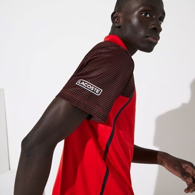 Camisas Lacoste SPORT Mesh Sleeved Respirable Tenis Hombre Rojos Blancos Negros | 34FKTJEON