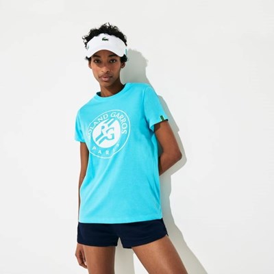 Camisas Lacoste SPORT Roland Garros Logo Mujer Turquesa Blancos Verdes | 31JIYWTMR