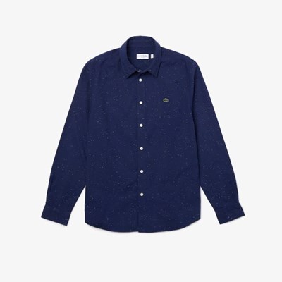 Camisas Lacoste Slim Fit Algodon Chambray Hombre Azules Blancos | 51SJMZPUR