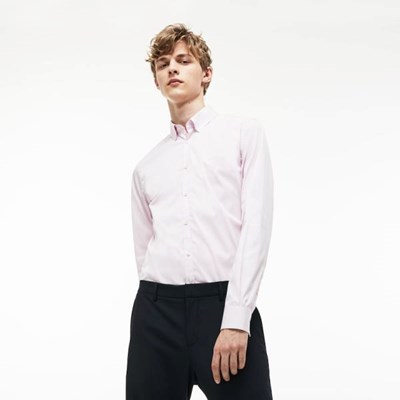 Camisas Lacoste Slim Fit Stretch Algodon Poplin Hombre Rosas | 96NSIPYJV