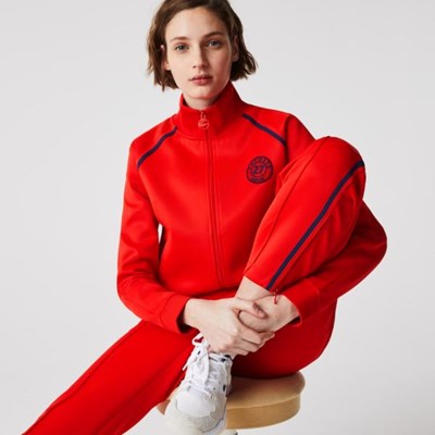 Camisas Lacoste Stand-Up Collar Vintage Estilo Zip Mujer Rojos Azules | 21DGILFZM