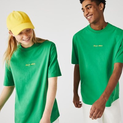 Camiseta Lacoste LIVE Relaxed Fit Embroidered Algodon Hombre Verdes | 29ENBIJCK