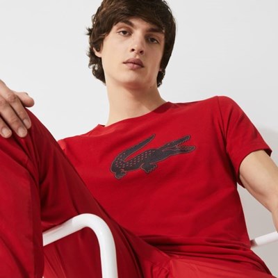 Camiseta Lacoste SPORT 3D Print Crocodile Respirable Jersey Hombre Rojos Azul Marino | 98LNWKREG