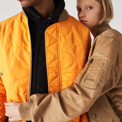Chaquetas Lacoste LIVE Reversible Monogram Patterned Bomber Hombre Beige Naranjas | 08MVNHDIW