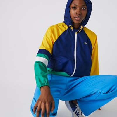 Cortavientos Lacoste SPORT Colorblock Zip Tenis Mujer Azules Blancos Amarillos Verdes | 89GUWRVIX