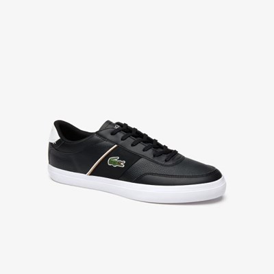 Tenis Lacoste Court-Master Tumbled Cuero Hombre Negros Blancos | 12SIZWMKX