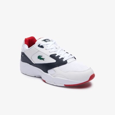 Tenis Lacoste Storm 96 LO Mesh and Cuero rubber crocodile Hombre Blancos Azul Marino | 93YMXHBRG