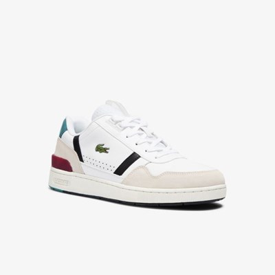 Tenis Lacoste T-Clip Cuero Colour-Pop Hombre Blancos Beige | 16FQLAWYP